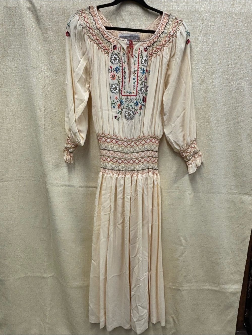 Vintage Norma Kamali Cream Embroidered Midi Dress